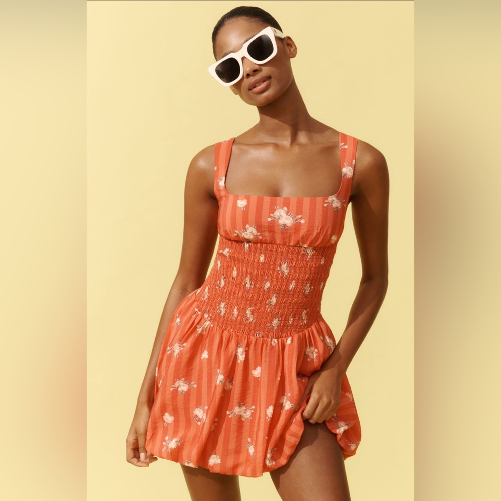 Floral Square-Neck Smocked Mini Dress